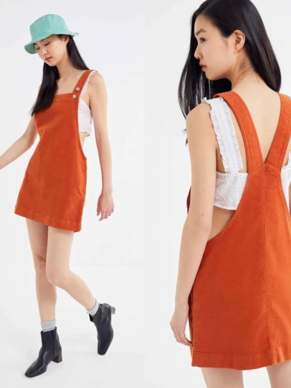 ☀️ URBAN OUTFITTERS BDG Piper Jumper Dress Pinafore Burnt Orange Corduroy XS